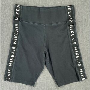 Nike Air‎ Bike Shorts Women M Black High Rise Athletic Logo Side Athleisure Gym